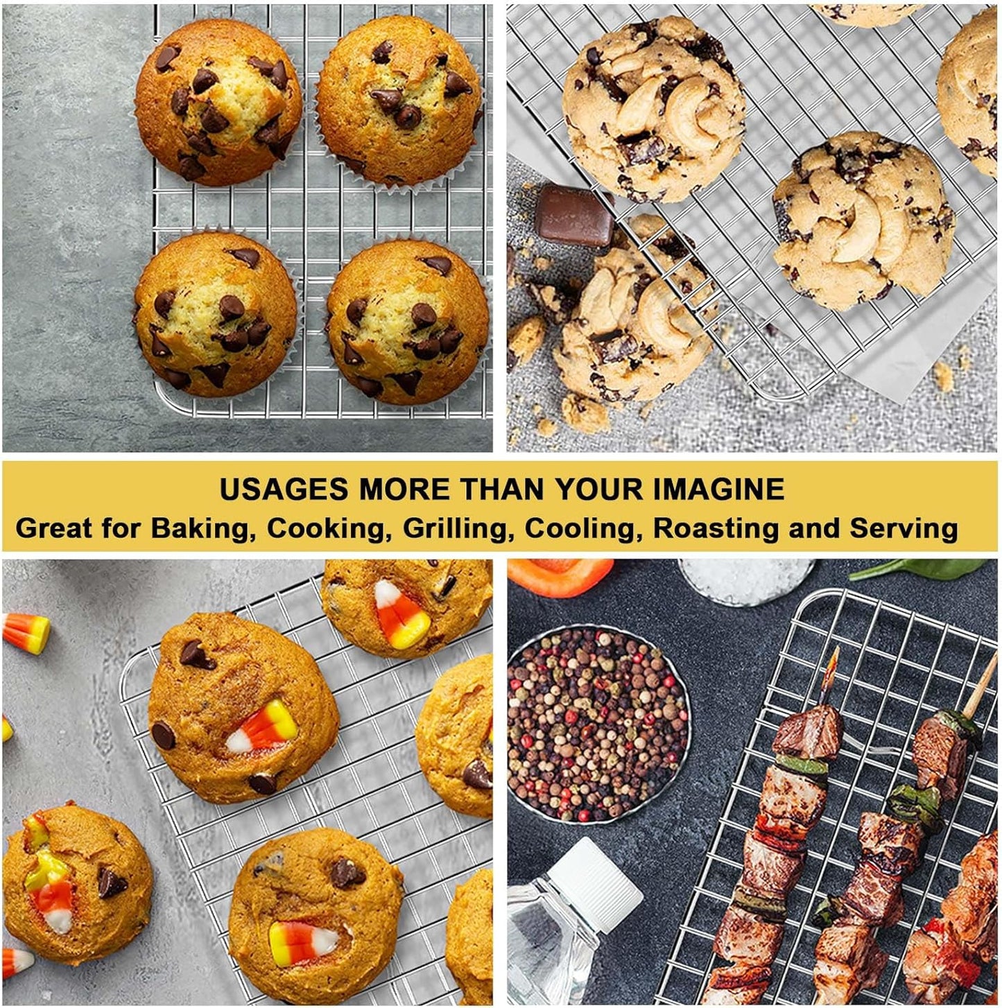 P&P CHEF Stainless Steel Cooling Baking Rack Set of 2 - Heavy Duty, Oven & Dishwasher Safe, 8.75 Inch