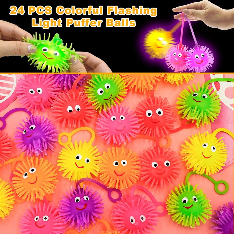ZICZLI 24 Pack Easter Eggs Filled with LED Puffer Balls, Light Up Stress Relief Toys for Kids Boys Girls Teens Easter Hunt Filling Treats Basket Stuffers Easter Party Favors