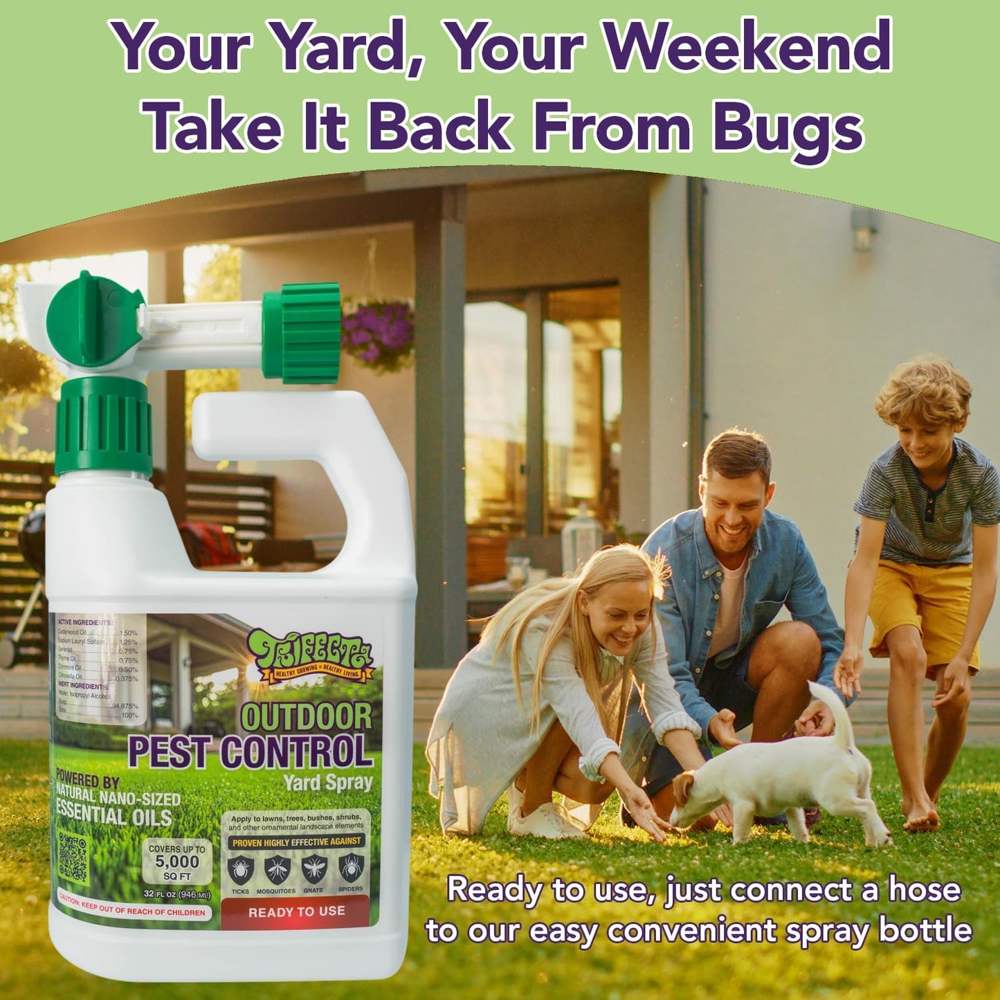 Trifecta Natural Outdoor Pest Control Yard Spray - Essential Oils Mosquito, Ant, Flea & Tick Killer | Safe for Kids & Pets | 32oz
