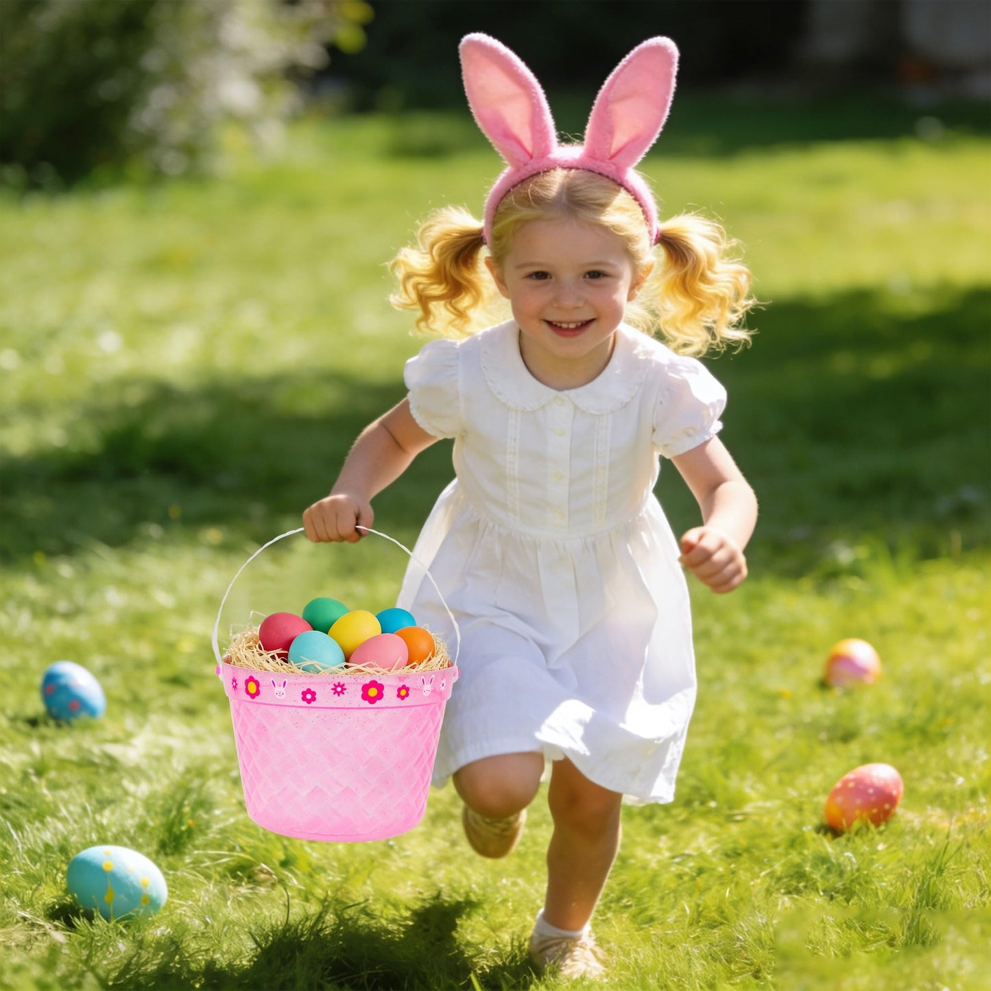 Zcaukya Easter Buckets, 3 Packs Clear Plastic Kids Easter Baskets with Handles, Empty Plastic Easter Pails for Easter Egg Hunt Party Favors, Green, Blue, Pink