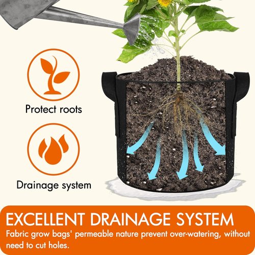 Gardzen 5 Gallon Grow Bags - 10-Pack Heavy Duty Fabric with Handles for Optimal Aeration