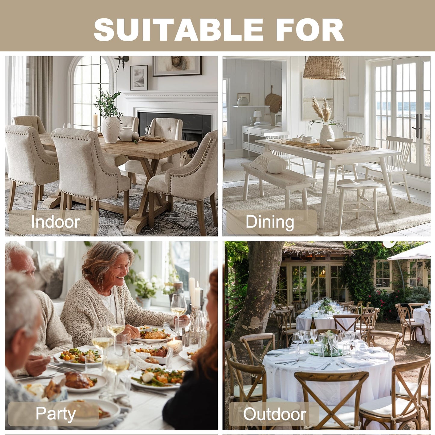 Hiasan 2 Pack Faux Linen Rectangle Tablecloth - Wrinkle and Stain Resistant Washable Table Cloth for Kitchen Dining Room Holiday Table Cover for Party Dinner, Beige, 70 x 140 Inch