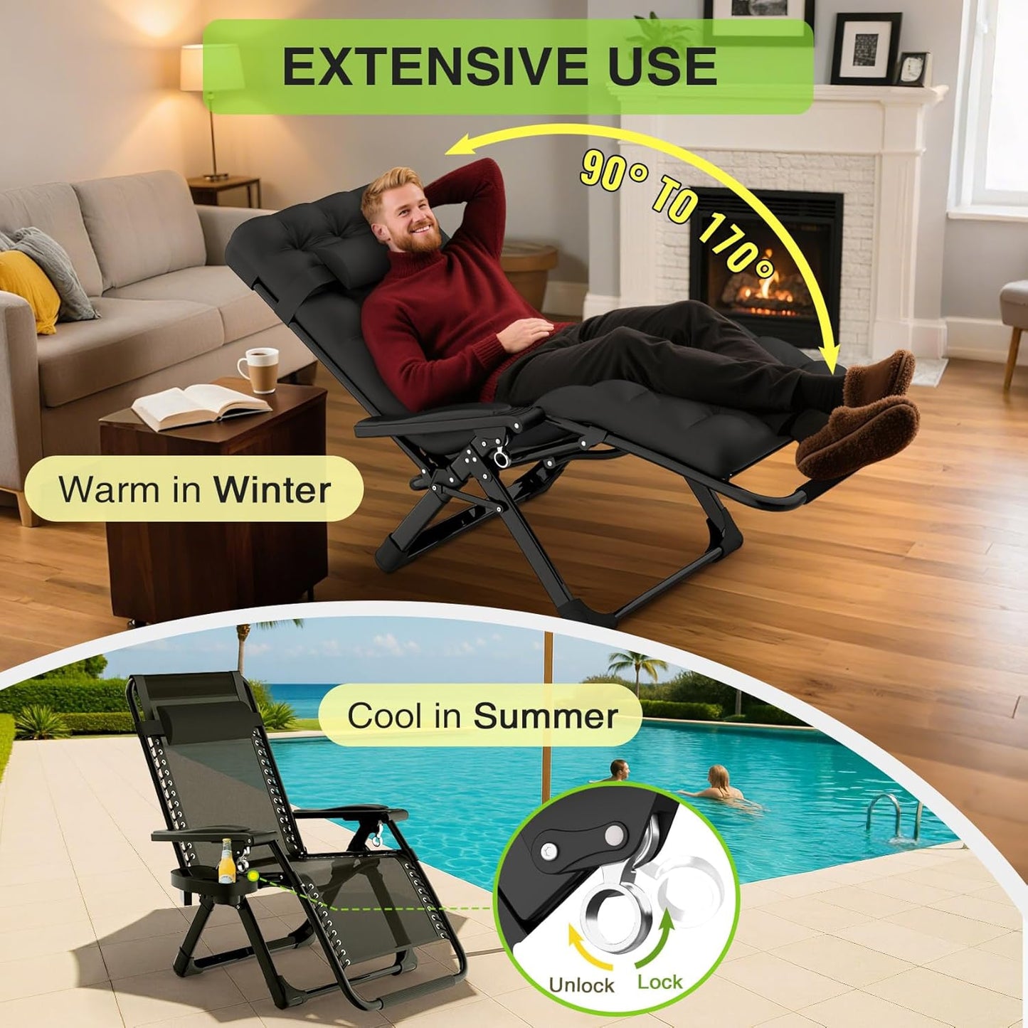 Suteck Zero Gravity Chairs - Set of 2 Reclining Lounge Chairs with Removable Cushions & Cup Holders