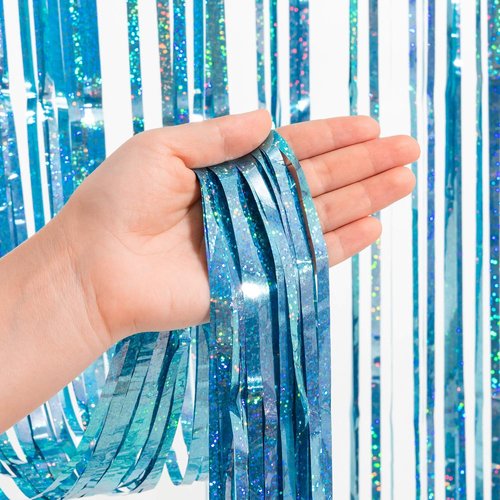 GREATRIL Blue Tinsel Curtain Backdrop - Foil Streamers for Frozen, Mermaid & Under Sea Parties - Set of 2