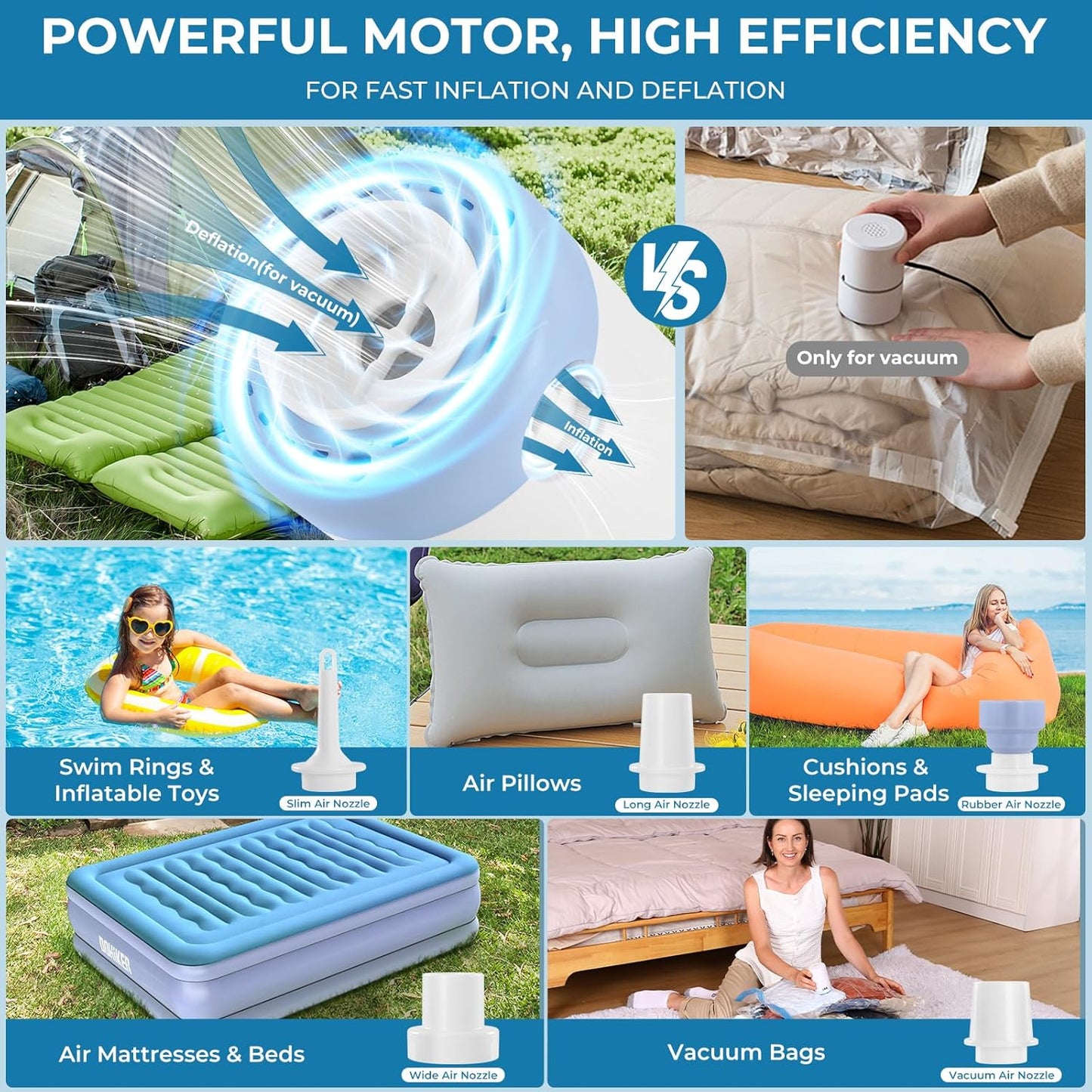 Skiennix Vacuum Bags for Travel - 12 Pack Compression Bags with Portable Electric Pump | Space Saver for Luggage