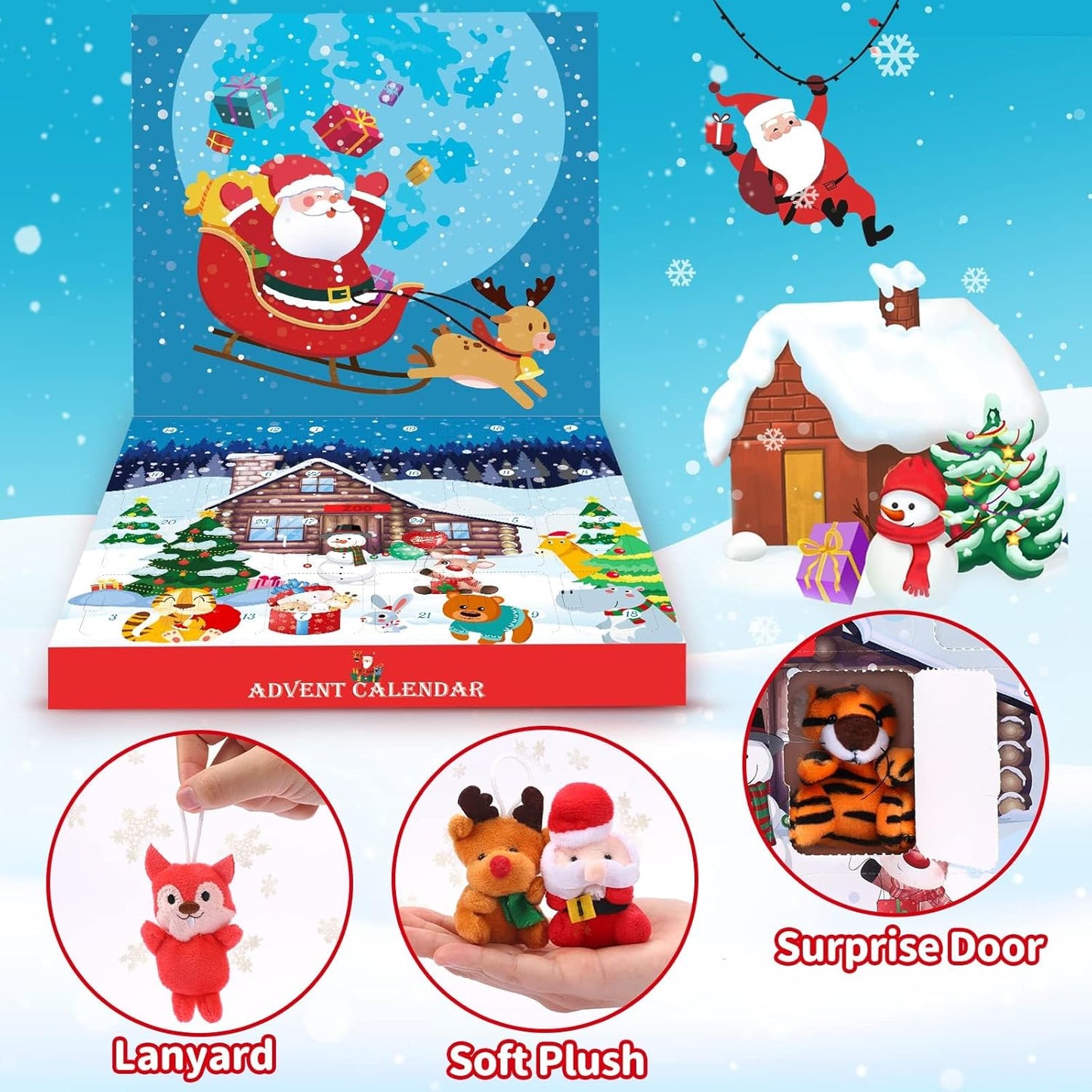 Advent Calendar 2025 - Kids' 24-Day Christmas Countdown with Mini Animal Plush Toys & Decorations