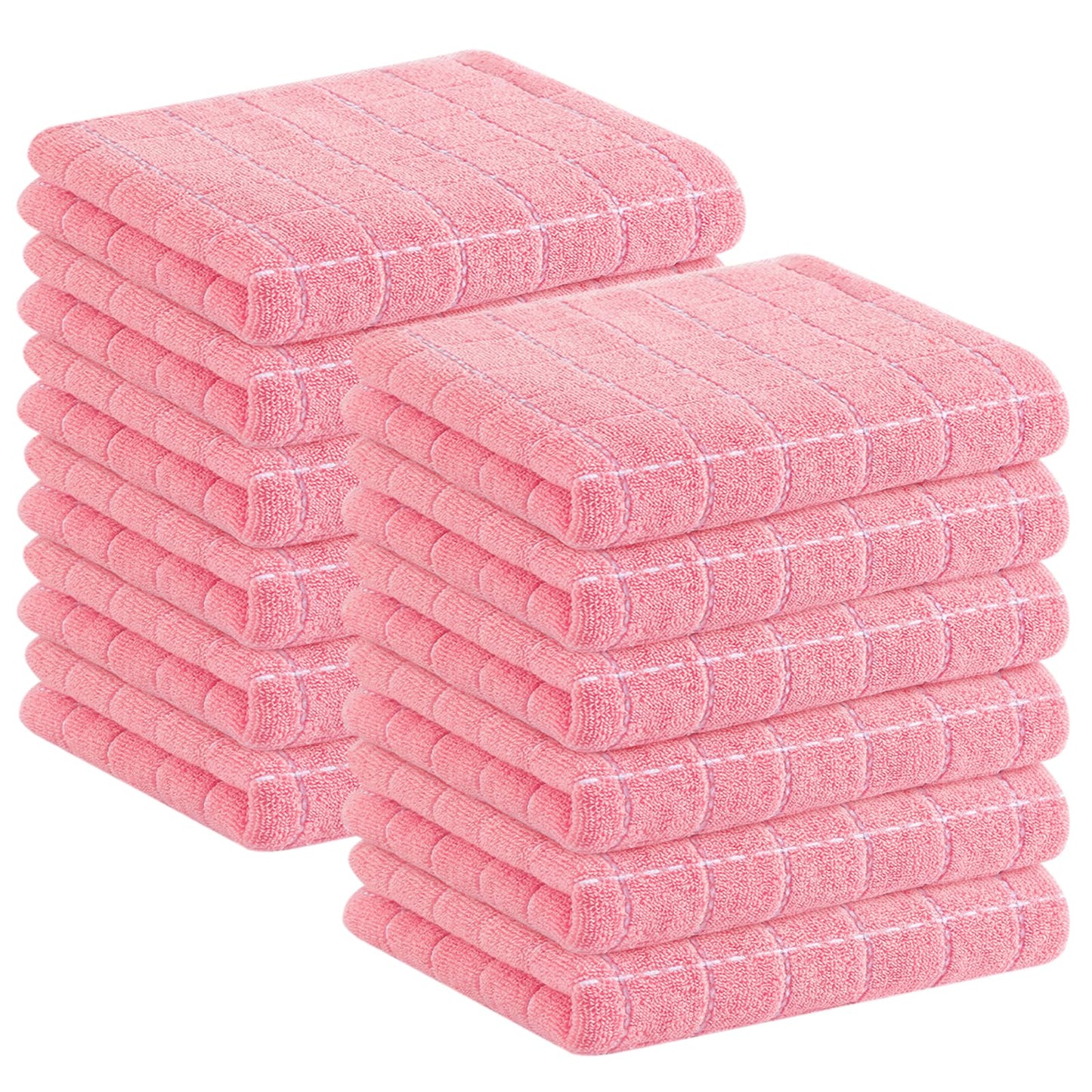 Homaxy 100% Cotton Terry Kitchen Towels(Pink, 13 x 28 inches), Checkered Designed, Soft and Super Absorbent Dish Towels, 12 Pack