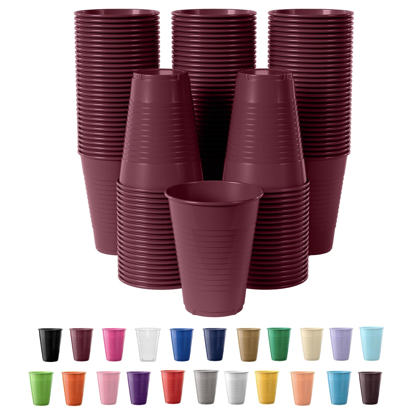 Party Solids Burgundy Plastic Cups - 12 oz, Pack Of 100