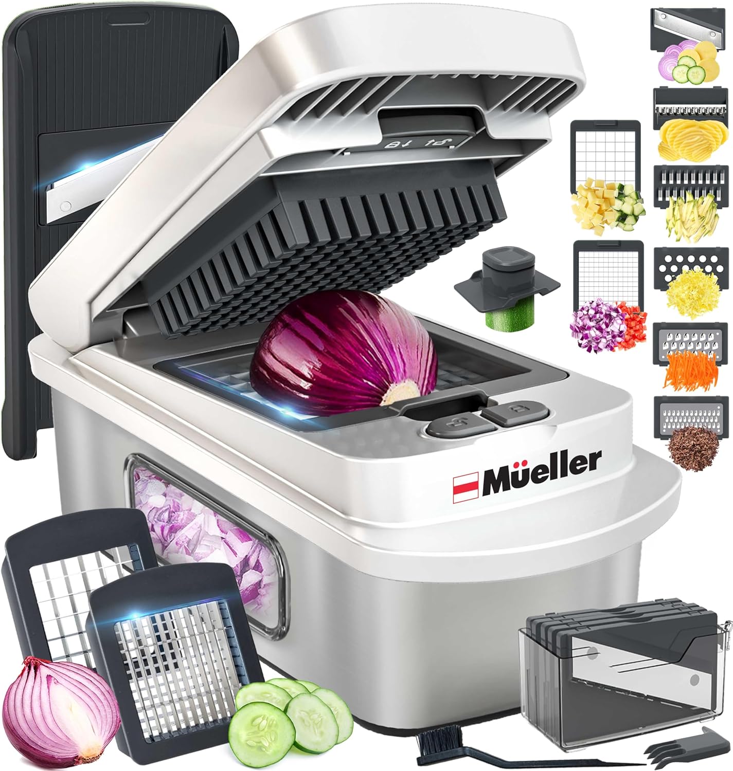 Mueller Pro-Series 10-in-1 Stainless Steel Vegetable Chopper & Mandoline Slicer - White/Grey