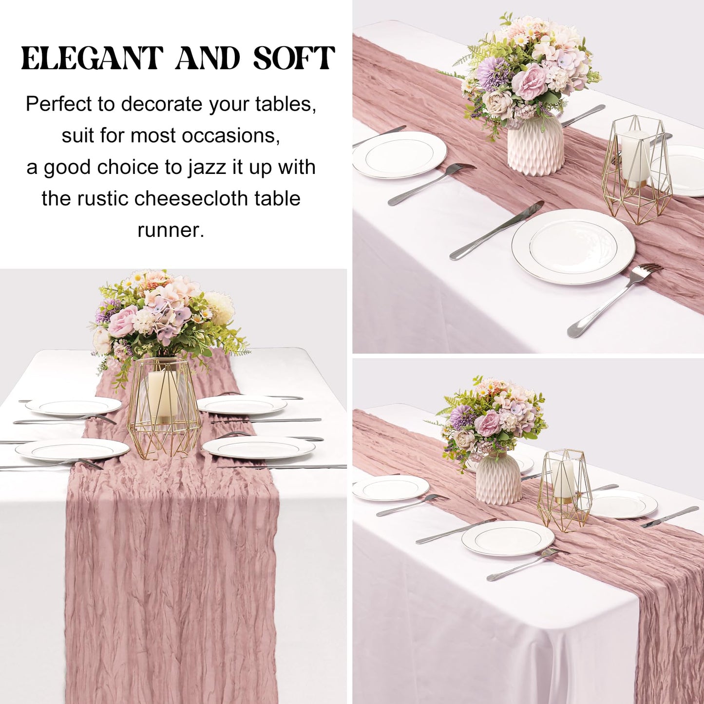 6 Pieces Dusty Pink Easter Spring 10FT Cheesecloth Table Runner Boho Gauze Fabric Table Runner Rustic Sheer Runner for Wedding Birthday Baby Shower Party Boho Table Decoration（Dusty Pink）
