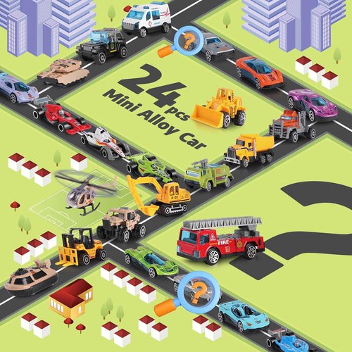 24 PCS Advent Calendar by Play Vehicles - Christmas Countdown Surprise Toys for Boys