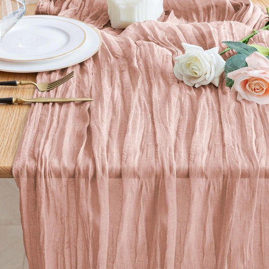 Wokceer Dusty Pink Cheesecloth Table Runner - 10FT Boho Style for Easter & Bridal Showers | Rustic 120-Inch Decor