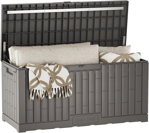 EAST OAK Outdoor Storage Box - 120 Gallon Waterproof Resin Deck Box | UV-Resistant for Cushions & Tools, Grey