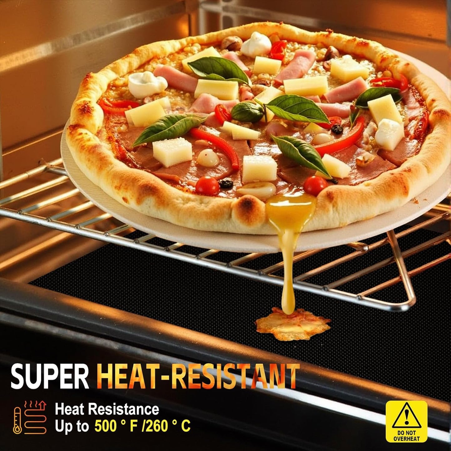 Large Oven Liners by Skiennix - Heavy Duty Non-Stick Mat | Reusable & Heat Resistant, 17"x75", BPA/PFOA Free (Black)