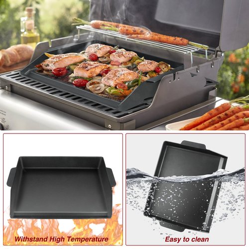 17" x 13" Universal Cast Iron Griddle for Gas Grill, Stove Top Griddle Gas Grill Griddle Insert for Charbroil Nexgrill Parts Charcoal Cooking Plate Outdoor Camping Tailgating Teppanyaki BBQ Accessory