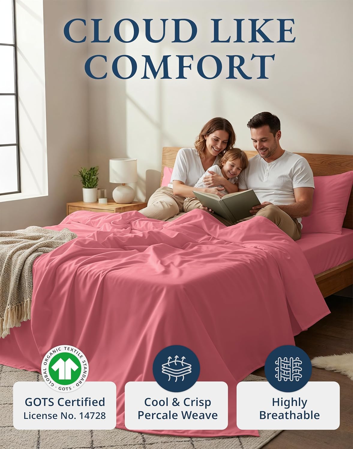 LANE LINEN 100% Organic Cotton Full Bed Sheets - Soft, Sustainably Produced, Machine Washable | Mineral Red