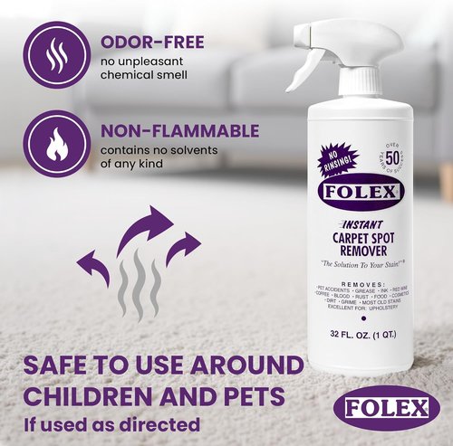 Folex Instant Carpet Spot Remover 128 oz - Powerful Stain Eliminator for Carpets & Upholstery - Includes Reusable Cleaning Cloth