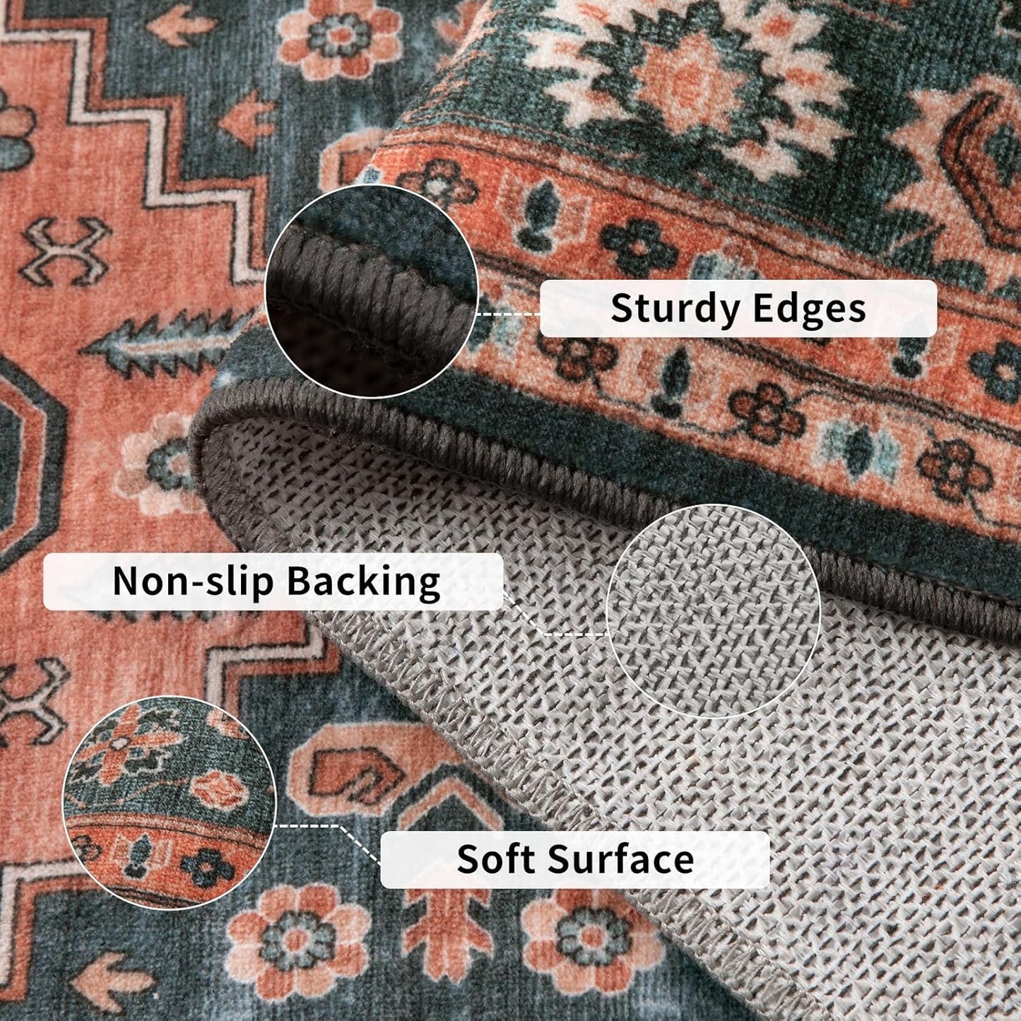 Tangsoo Vintage Small 2x3 Rug - Washable Non-Slip Entryway Mat in Boho Red & Blue Design