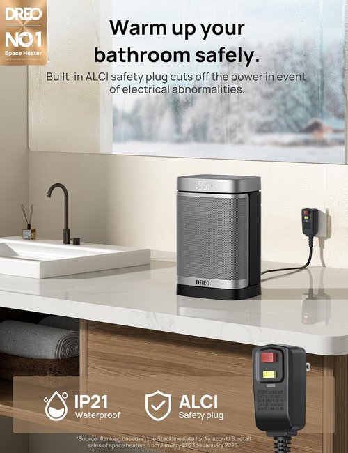 DREO Portable Space Heater - 1500W Safe & Quiet PTC Ceramic with 70° Oscillation & Remote Control | Digital Thermostat, 12h Timer