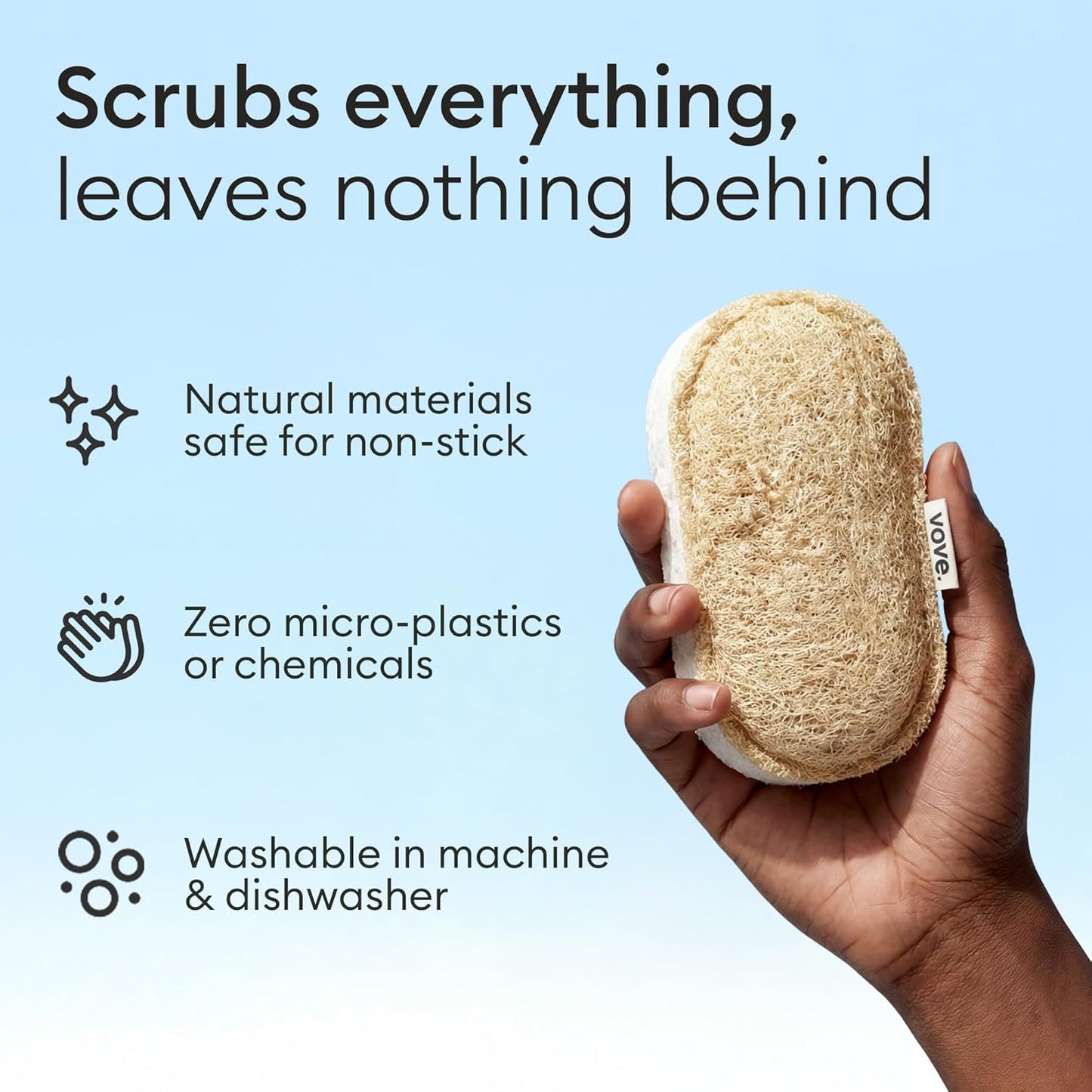 Vove Eco-Friendly Scrub Sponges - 4 Pack of Natural Loofah & Cotton Kitchen Pads | FSC-Certified
