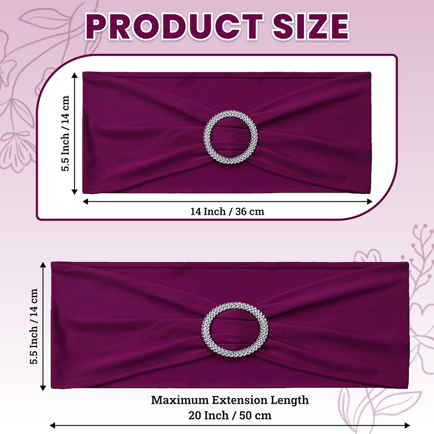 MDS Spandex Chair Sashes - Pack of 150 Elastic Stretch Bows with Buckle Slider for Wedding Decor - Eggplant