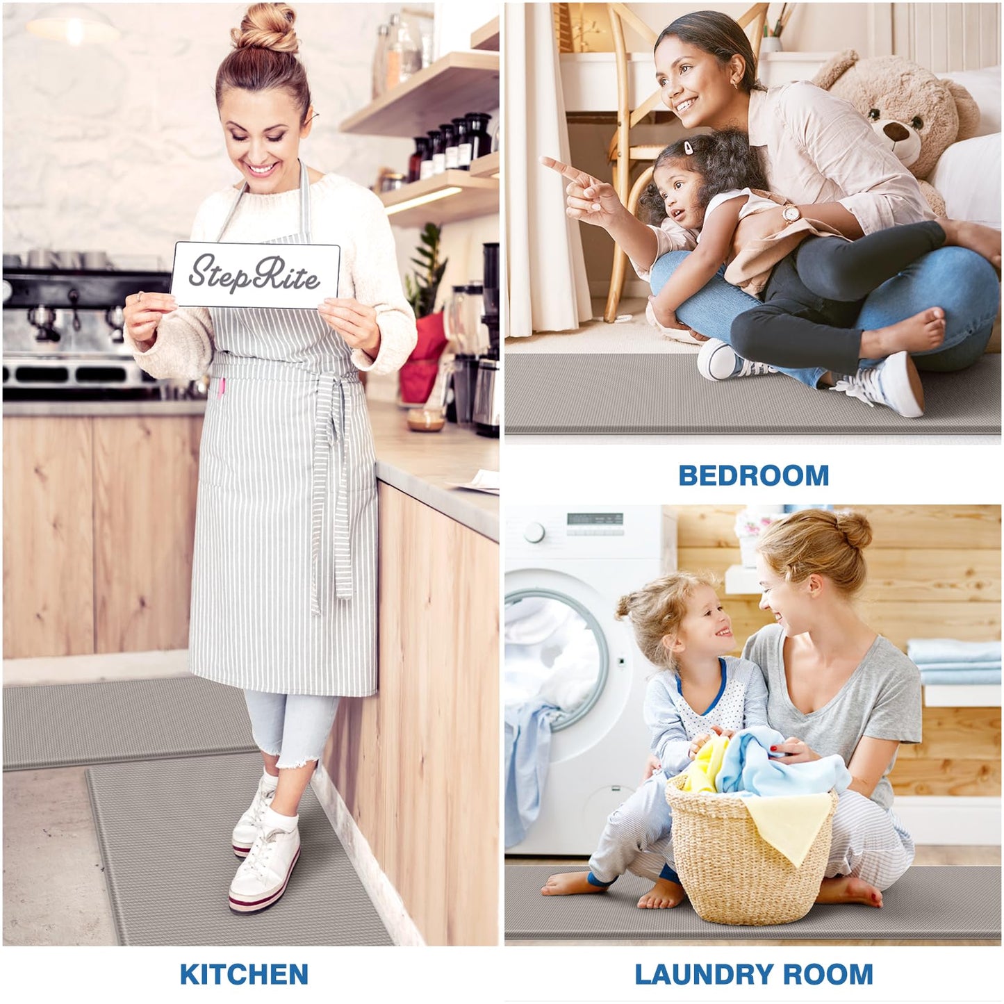 StepRite Kitchen Mats, 2PCS Kitchen Rugs, Cushioned Anti Fatigue Kitchen Mats for Floor, Non-Slip Standing Desk Mat, Waterproof Kitchen Rug Set for Kitchen, Floor, Office, 17.3"x30"+17.3"x70", Khaki