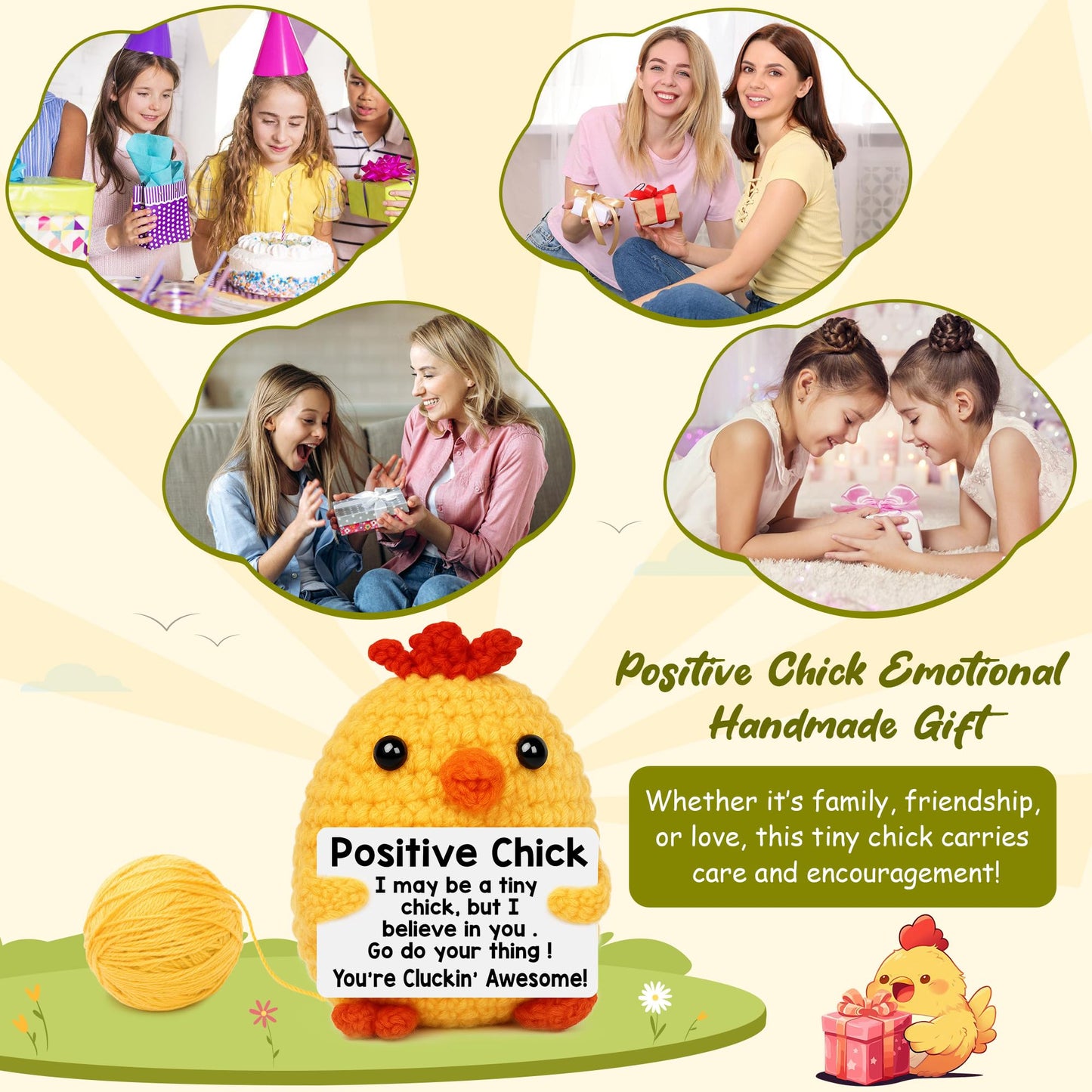 Mini Chicken Mothers Day Birthday Gifts for Women 2026 Graduation Gift for Him Her College High School Teens Girl Boy Gifts Teacher Appreciation Gift Positive Crochet Animals Emotional Chick Support