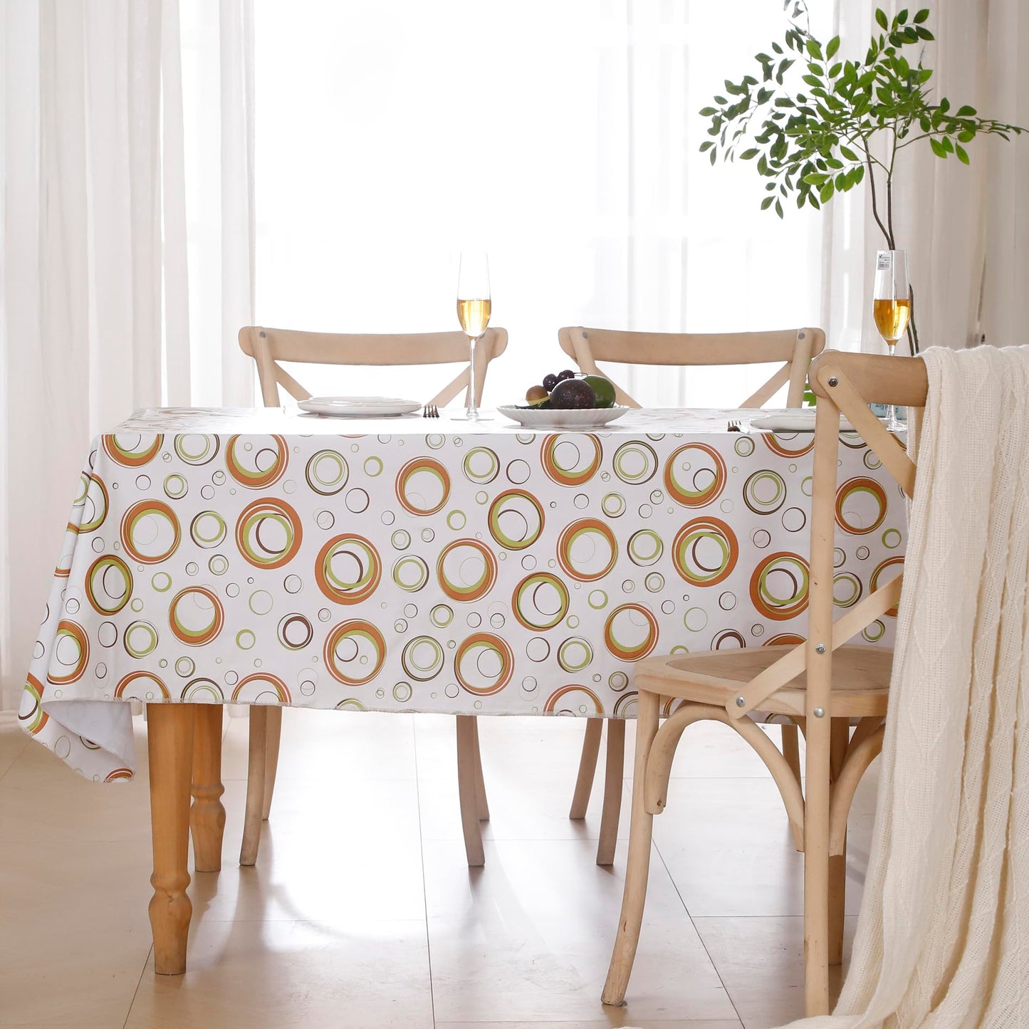 Walrus Heavy Duty Vinyl Tablecloth with Flannel Backing Waterproof Oil-Proof Plastic Table Cloth Stain-Resistant Wipeable Rectangle or Square Table Cover for Indoor and Outdoor (Circle，60x102 Inch)