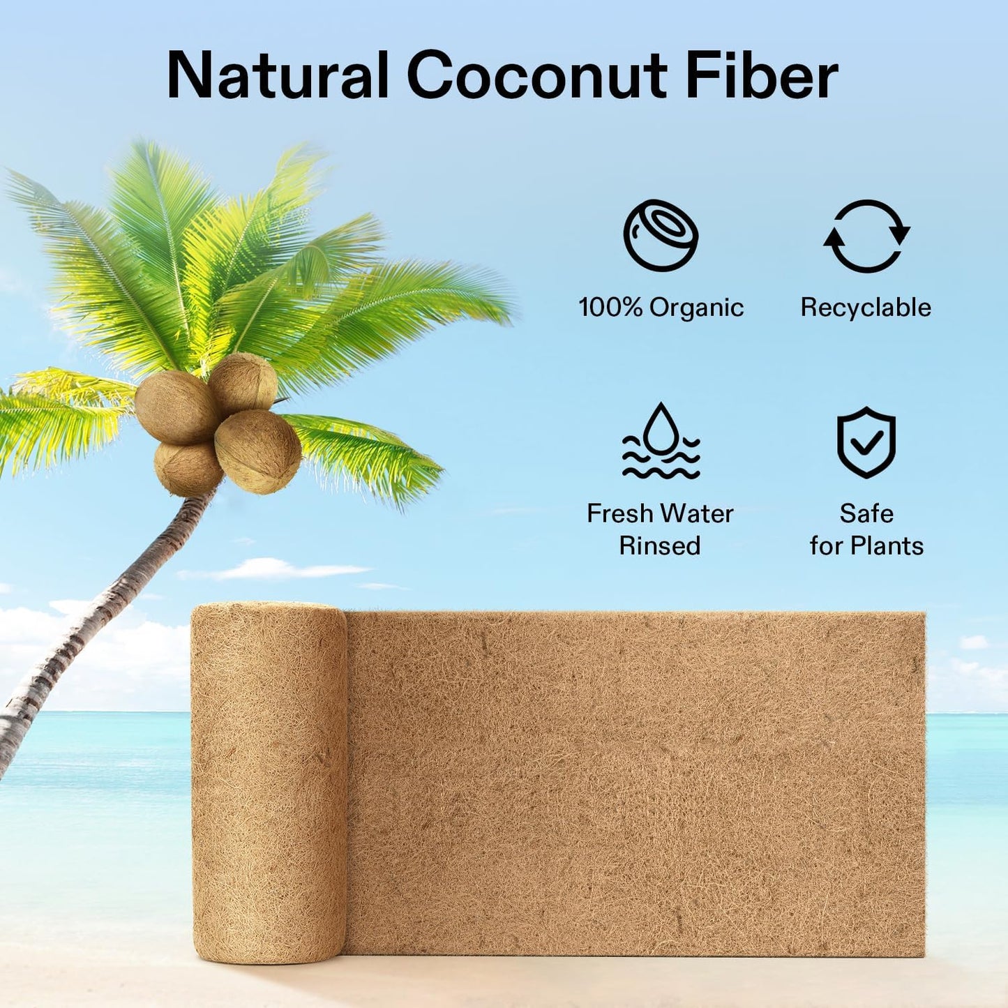 VIVOSUN Coco Coir Liner - 100% Natural Coconut Fiber Mat for Planters & Garden | 12x80 Inch