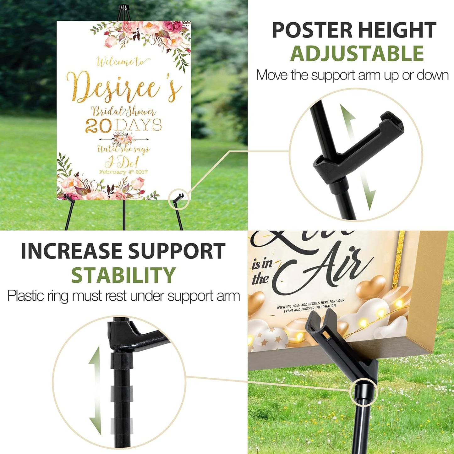 Regine Switzerland 63" Adjustable Metal Easel Stand - Perfect for Wedding Sign Display & Art