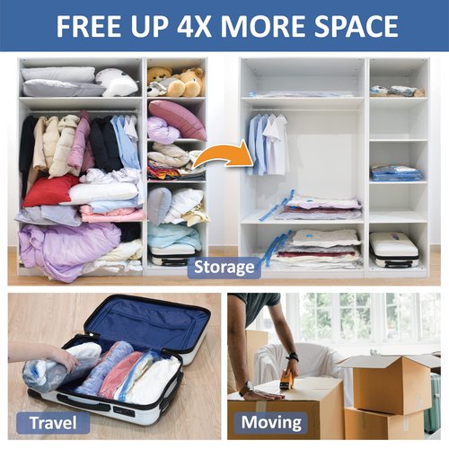 Cozy Essential Vacuum Storage Bags, Compression Space Saver Bags for Clothes, Comforters, Blankets, Pillow, Bedding, Sealer Clothing Storage,8 Jumbo