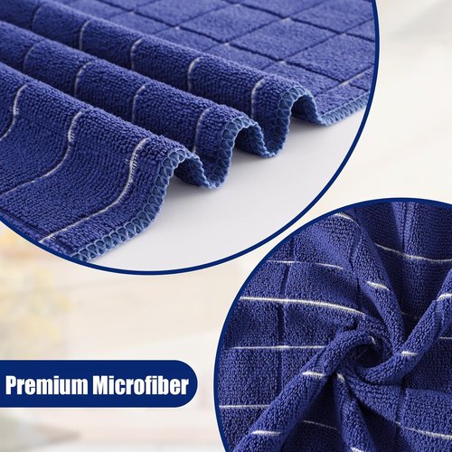 Homaxy Microfiber Kitchen Towels Set - 12 Pack Soft & Absorbent Dishcloths | Quick Drying Rags, Navy Blue 28x16 & 12x12