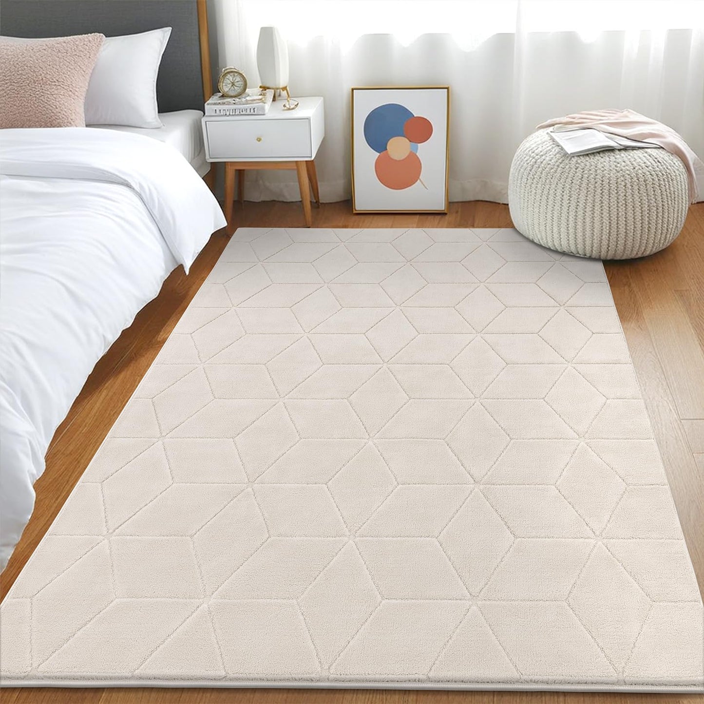 SHACOS Soft 4x6 Area Rugs for Living Room, Non Slip Washable Rug, Stain Resistant Floor Carpet Modern Geometric Rug for Bedroom Dining Room Nursery Home Decor, Beige
