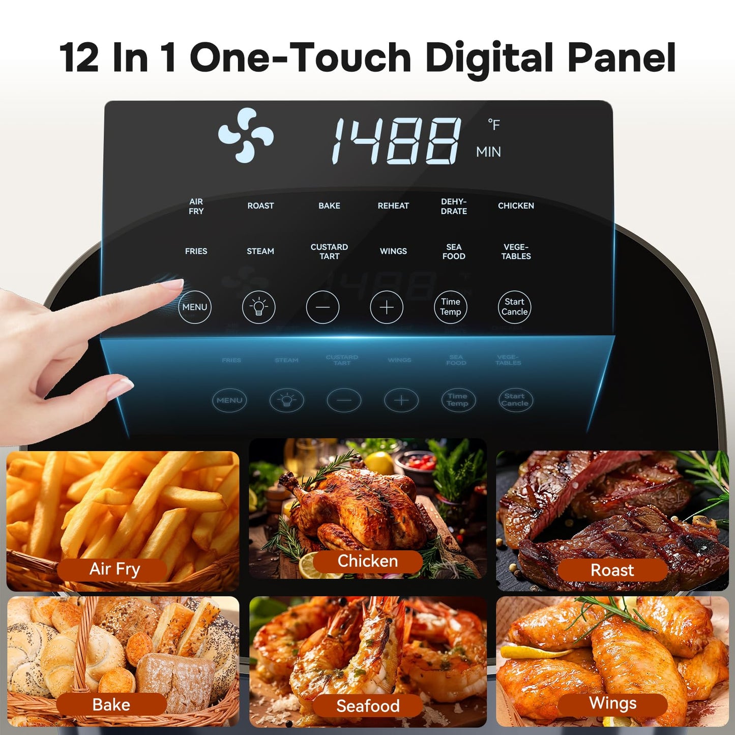 Simple Deluxe Air Fryer - 6.34 QT Digital Airfryer with Visible Window, 12 Presets Functions, Nonstick and Dishwasher-Safe Basket, 1700W, Gray