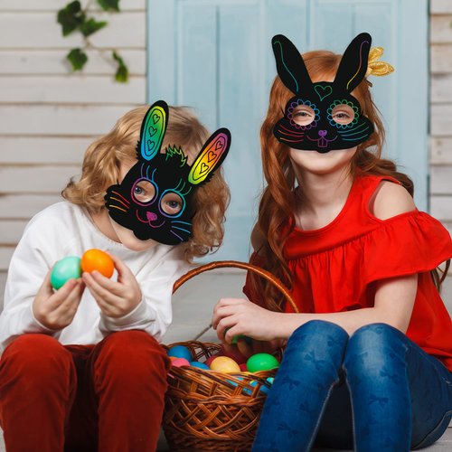 ArtCreativity 48 Pcs Easter Scratch Art for Kids, Includes Wooden Sticks & Ribbons, Fun Craft Kit, Creative Teen Easter Basket Stuffers, Unique Decorations & Gifts for Children