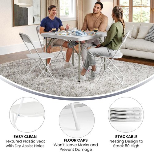 Flash Furniture Hercules Series Folding Chairs - Comfortable White Plastic - 4 Pack, 650LB Capacity