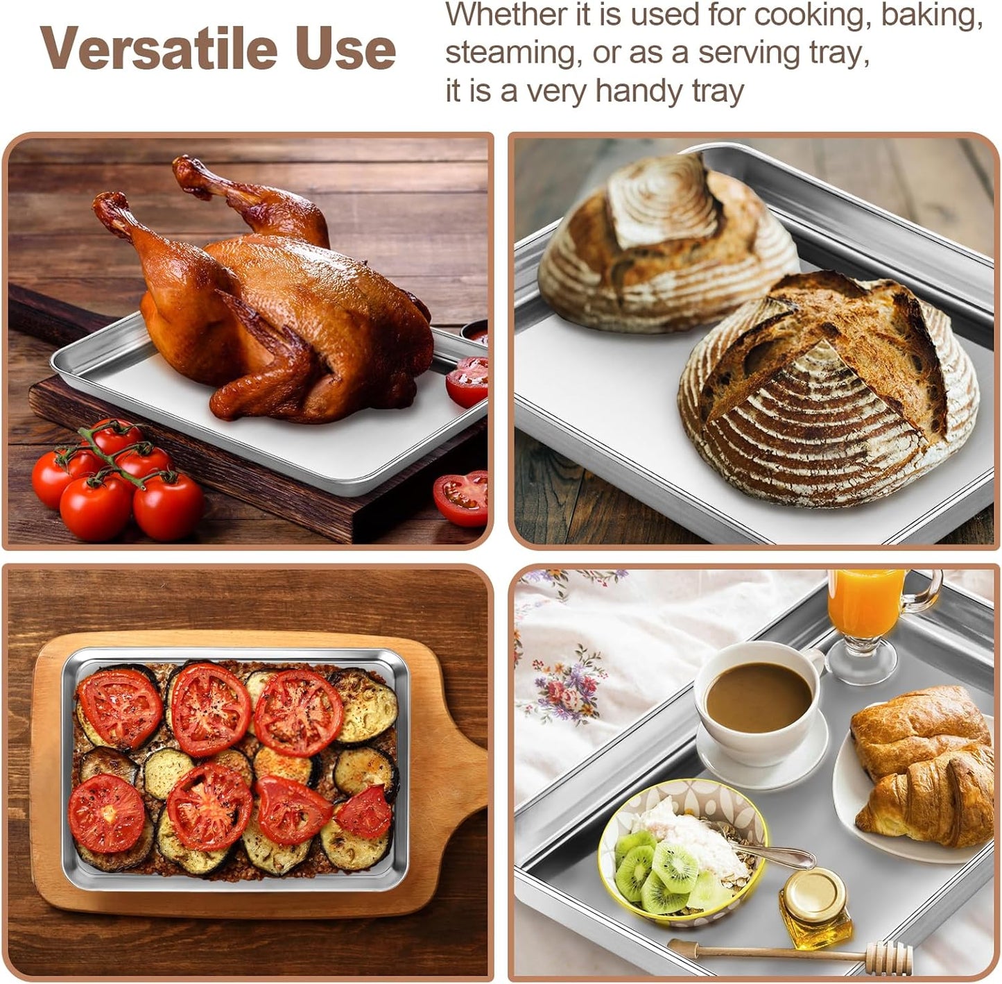 Skiennix Stainless Steel Cookie Sheets - Set of 2 Baking Pans, 10/12 Inch, Dishwasher Safe & Rust Resistant