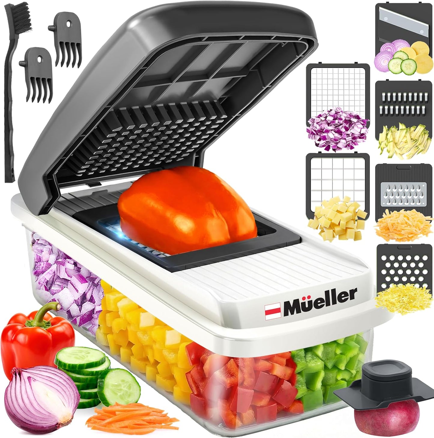 Mueller Vegetable Chopper - Mandoline Slicer & Dicer with Container | Versatile Kitchen Gadget in White Sand/Grey