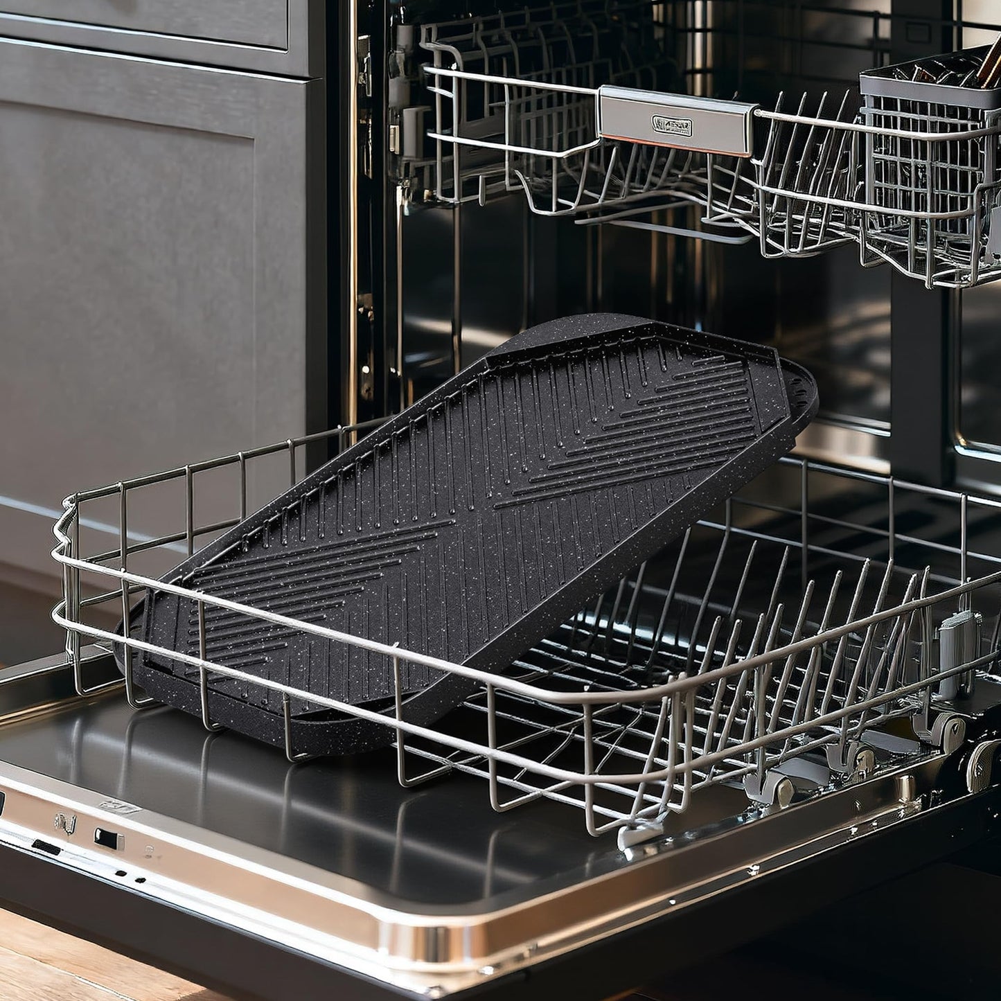 Caannasweis Nonstick Griddle Grill Pan, 19.5" x 11" Reversible Griddle Pan for Stove Top, Grill, or Campfire, Two Burner Cast Aluminum Grill, Rectangular Baking Flat and Ribbed Griddle Plate