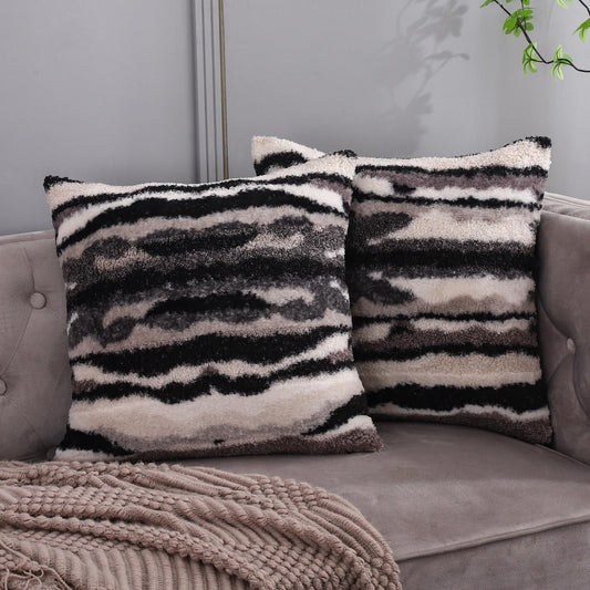 WOKANI Black Faux Fur Fluffy Throw Pillow Covers 20x20 Set of 2 Plush Boho Fuzzy Decorative Cushion Cases Home Indoor Decor Winter Decorations for Couch Bed Sofa,Beige White Grey