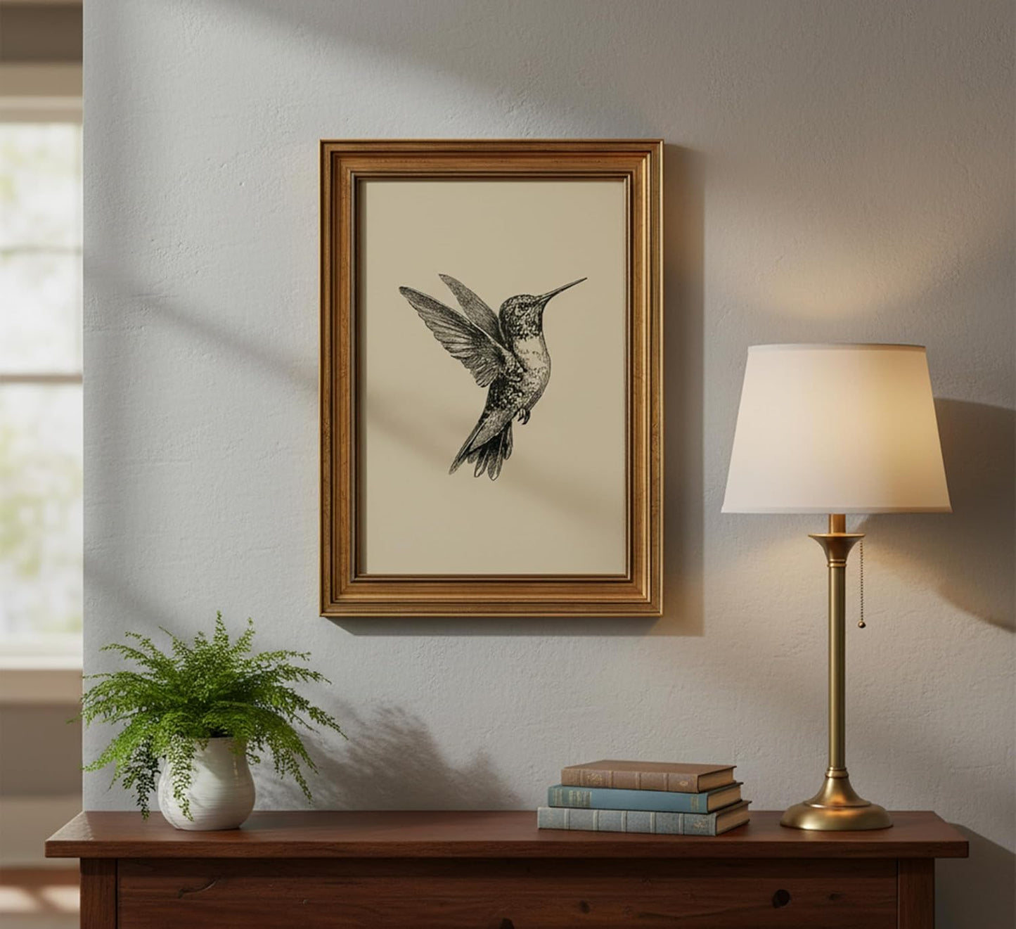 MDHFJEAW Vintage Gold Framed Hummingbird Wall Art - Retro Black and White Canvas Print, 12x16 In