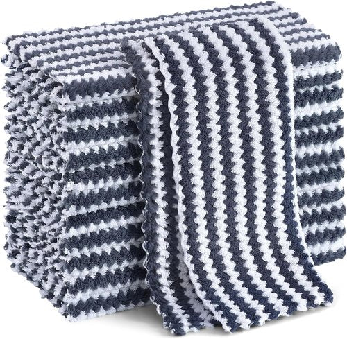 Homaxy Ultra Soft Microfiber Dish Towels - 12 Pack Reusable, Fast Drying, No-Lint, Dark Grey, 10 x 10 Inches