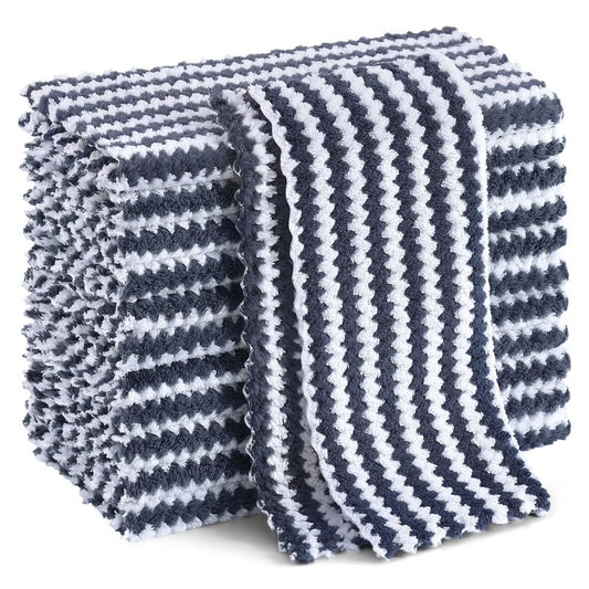 Homaxy 12 Pack Kitchen Dish Cloths, Ultra Soft and Absorbent Dish Towels, Reusable Fast Drying Microfiber Cleaning Cloth, Coral Velvet Wave Design No-lint, 10 x 10 inches, Dark Grey