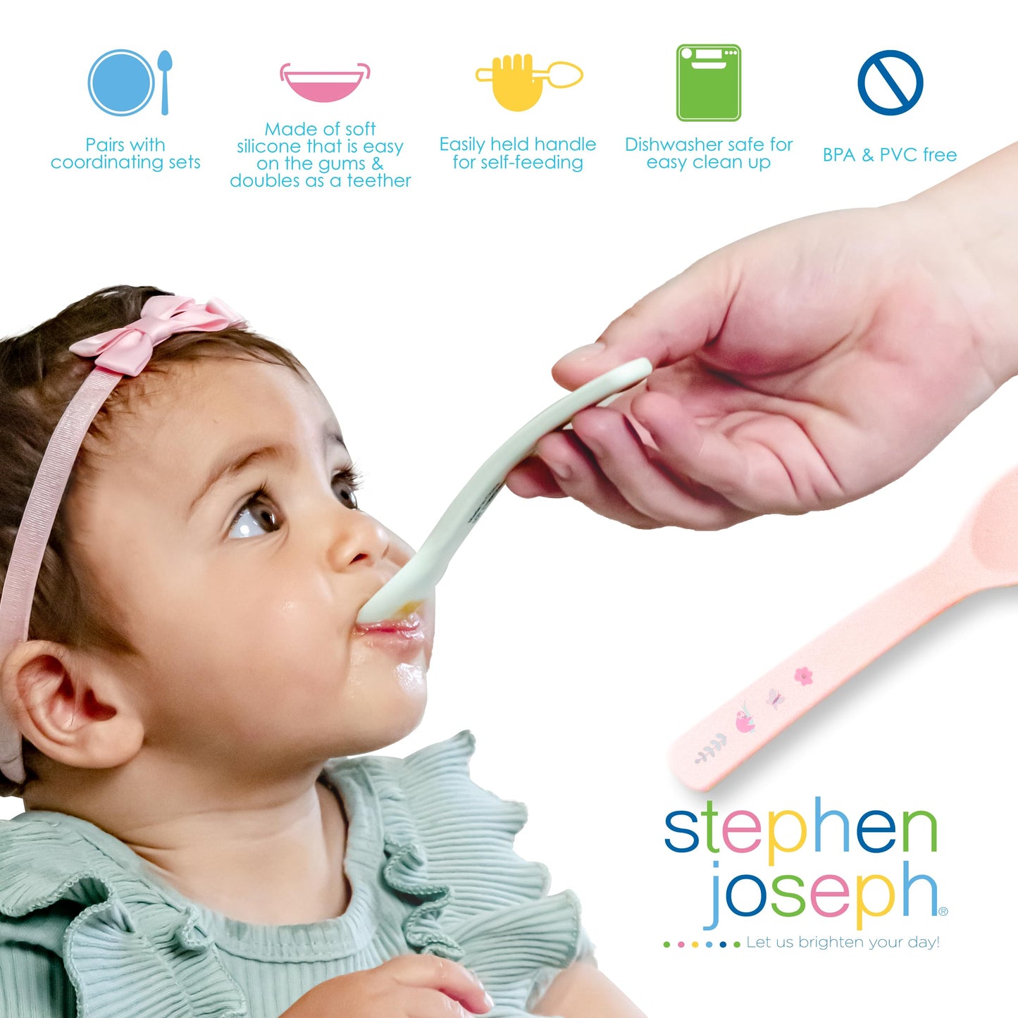 Stephen Joseph Baby Silicone Spoon Set, First Stage Feeding Spoons for Infants, Spoon Set Encourages Self-Feeding, Toddler Feeding Spoons, Farm