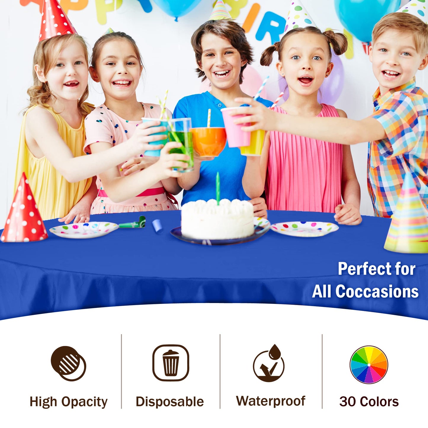 Exquisite 6-Pack Round Plastic Tablecloth Disposable 84 Inch, Heavy Duty Waterproof Table Cover for Party, Wedding, Birthday, BBQ - Covers 72 Inch Round Tables - Dark Blue
