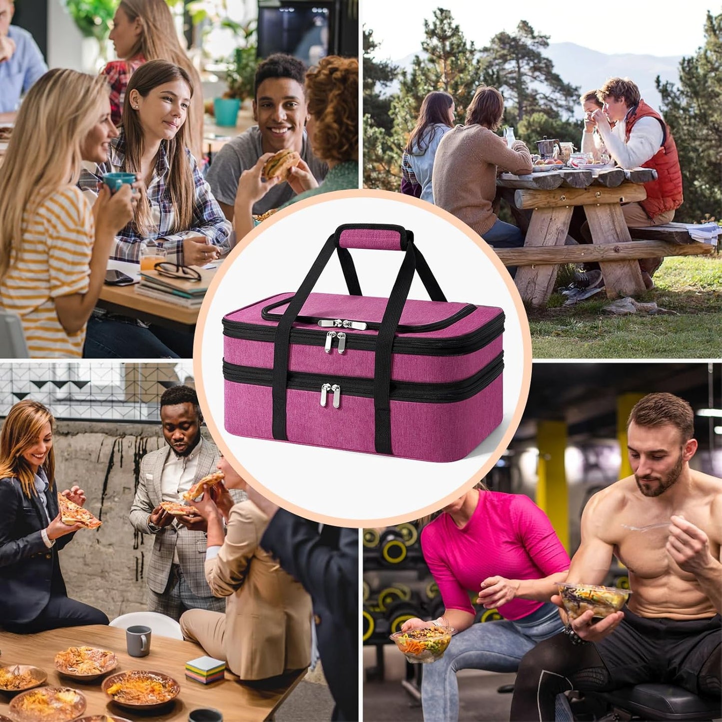 Skiennix Insulated Double Casserole Carrier - Portable Hot/Cold Food Tote Bag for Potlucks | Fits 9" x 13" Dish - Pink