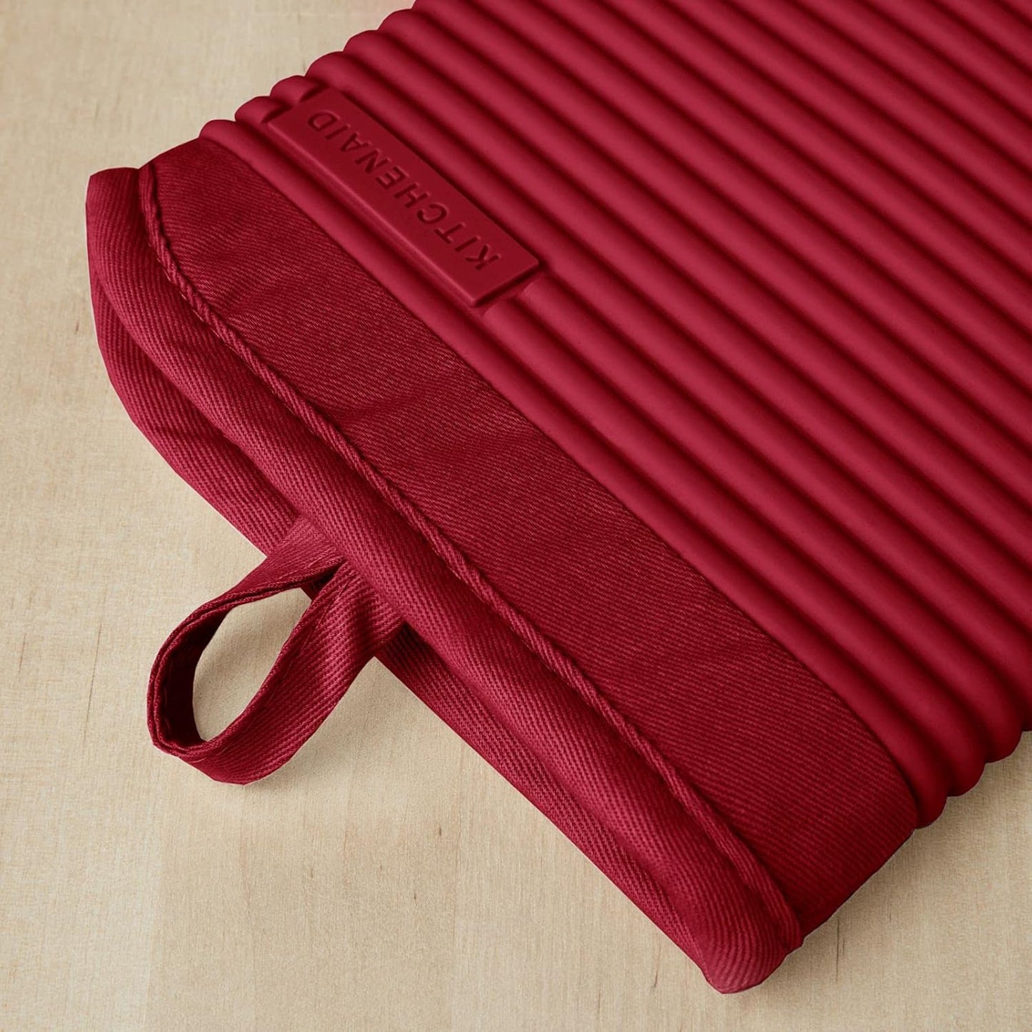 KitchenAid Ribbed Soft Silicone Oven Mitts - 2-Pack Set, 7.5"x13", Smoked Paprika Color