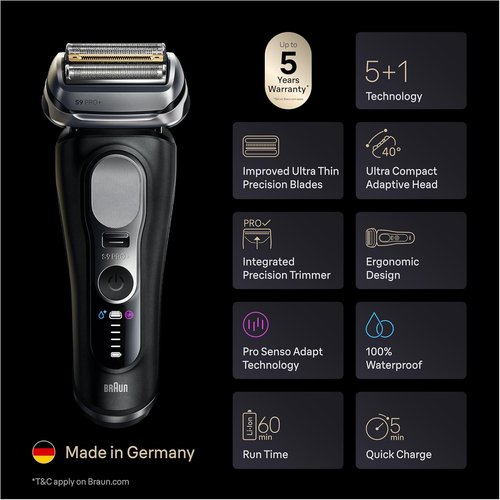 Braun Series 9 PRO+ Electric Shaver - Pro SensoAdapt Technology & 6-in-1 SmartCare Center | Wet & Dry, Black