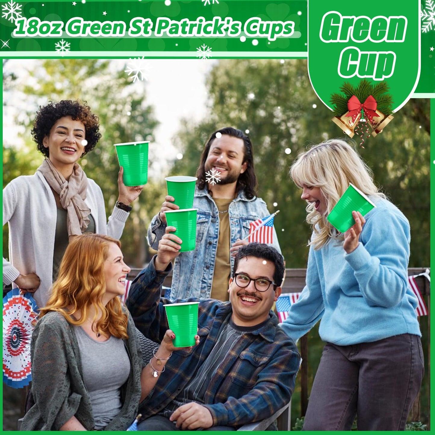 Dualshine 100 Pack Green Plastic Cups 18 oz, Disposable Heavy Duty Drinking Cups for St Patrick's Day, Graduation Cup for Christmas Wedding Birthday Beer Taste Serving Snack Sample Tastings Barbecues