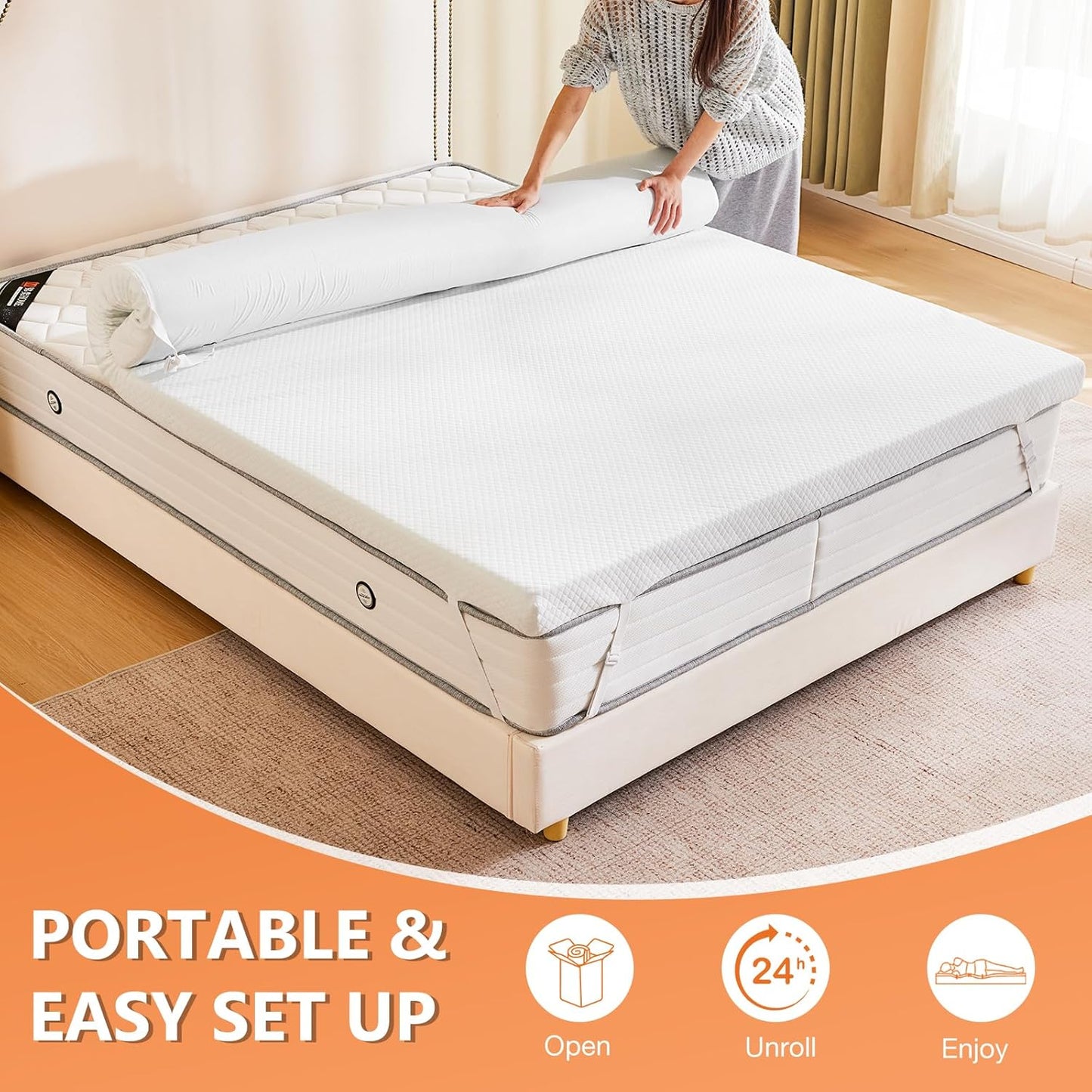 Sweetcrispy Memory Foam Mattress Topper - 2 Inch Thick Gel-Infused Cooling Pad for Twin Beds | Removable Soft Cover, CertiPUR US Certified